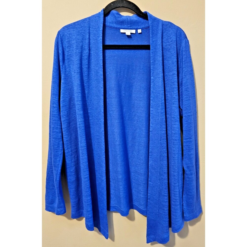 Chico’s 100% Linen Cardigan Sweater Women’s  Blue Open Front sz M